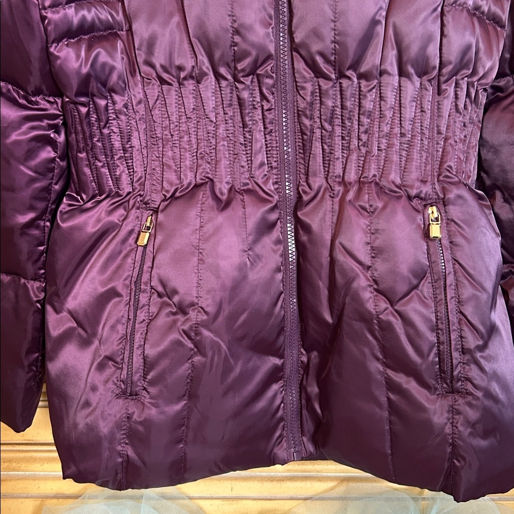 laundry By Shelli Segal Puffer Jacket with Faux Fur Deep Purple & Black - Picture 4 of 13